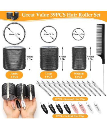 Thrilez 39PCS Hair Curlers Rollers with Clips | 3 Sizes 64mm 44mm 33mm | Jumbo Hair Rollers with Duckbill Clips for Long Medium Short Hair - Buy Online on GoSupps.com