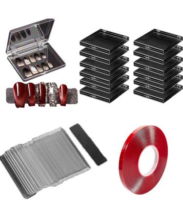 XZEIT 63PCS Press on Nails Packaging Set Clear Nail Tips Display Storage Box Set Including Packaging Boxes Double Sided Tape and Transparent Nail Display Stand Holder for Press on Nail Business