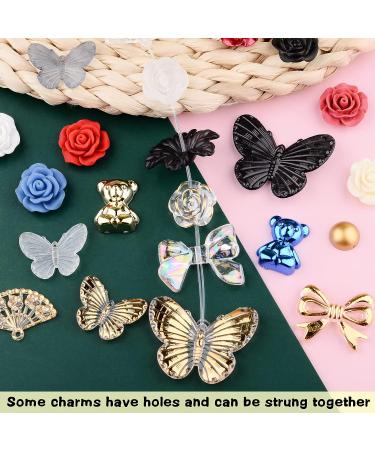 Kikonoke 350pcs 3D Resin ABS Rose Flower Bows Butterfly Charms with Pearl Beads - Black | Craft DIY Supplies - Buy Online on GoSupps.com