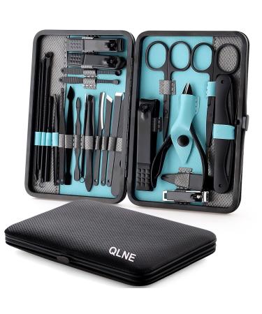 Nail Clippers Sets High Precisio Stainless Steel Nail Cutter Pedicure Kit Nail File Sharp Nail Scissors and Clipper Manicure Pedicure Kit Fingernails & Toenails with Portable cas (Gray/Blue_25 in 1)