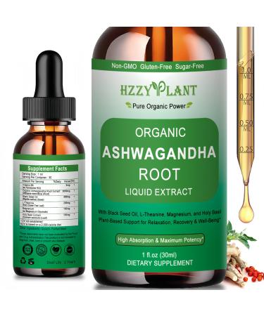 Organic Ashwagandha Drops High Absorption Ashwagandha Extract Tincture for Stress Relief Relaxation Cortisol Support Ashwagandha for Women & Men with Magnesium L Theanine Black Seed Oil Vegan Non-GMO