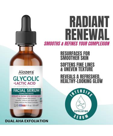Alozera Vitamin C Body Lotion (2-Pack) and AHA Serum with Glycolic and Lactic Acid Hydrating and Renewing Skincare Duo for Smoother, Healthier-Looking Skin, Lightweight, Fragrance-Free, Made in USA - Buy Online on GoSupps.com