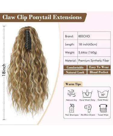 REECHO Multi Layered Curly Wavy Claw Clip Ponytail Extension - Medium Blonde with Highlights | 18 Inch - 160g - Buy Online on GoSupps.com