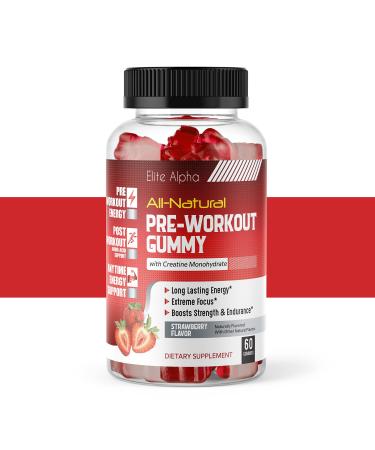 All-Natural Energized Pre-Workout Gummies with Enhanced Creatine Monohydrate Long Lasting Energy Extreme Focus Boosts Strength & Endurance Elite Alpha