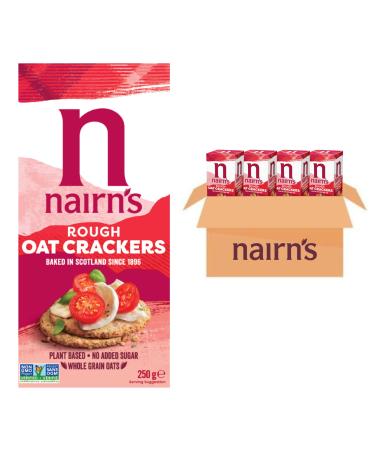 Nairn s Roughly Milled Oat Crackers | Made with Whole Grain Oats | High Fibre | Plant-Based | Vegan & Non-GMO | No Added Sugar | No Artificial Colours Flavours or Preservatives | 250g (4-Pack)