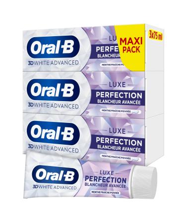 Oral-B 3D White Advanced Luxe Perfection Toothpaste, With Whitening Technology To Remove Surface Stains, Mint Flavour, For Daily Brushing, Pack Of 3x75ml