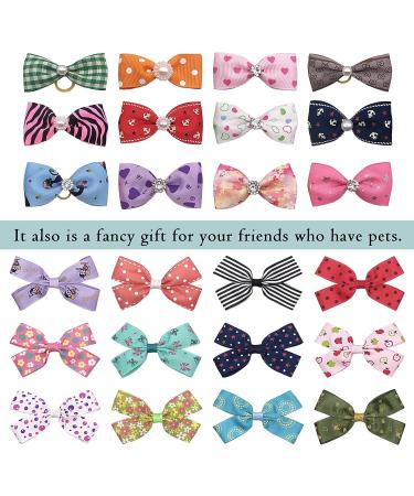 Pet Show Big Dog Hair Bows - 20 Pairs for Small to Large Dogs and Cats | Rhinestone Floral Bowknot Grooming Accessories with Rubber Bands - Pink, Blue - Buy Online on GoSupps.com