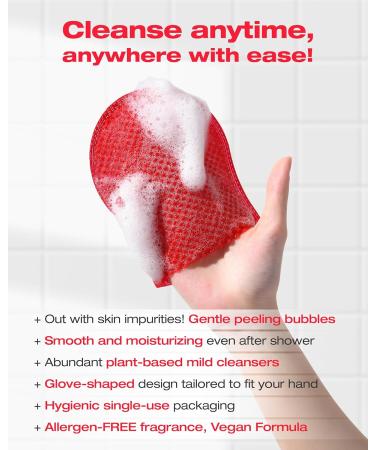 Exfoliating Bubble Body Scrub Wash Glove - Korean Vegan Peeling Mitts with AHA | Allergen Free Floral Musk Scent - 5 Pads for Glowing Skin - Buy Online on GoSupps.com