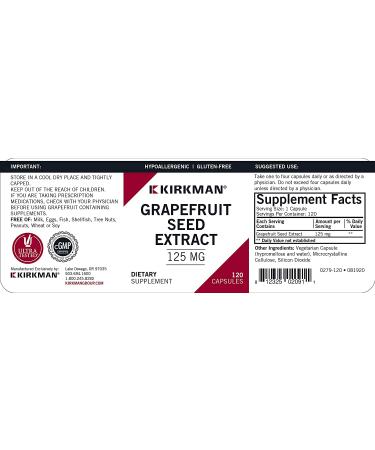 Kirkman Labs Grapefruit Seed Extract 125 mg - 120 Capsules | Natural Antioxidant Support - Buy Online on GoSupps.com