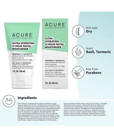 Acure Ultra Hydrating Facial Moisturizer 1 oz | 12 Hour Hydration for Glowing Skin - Buy Online on GoSupps.com