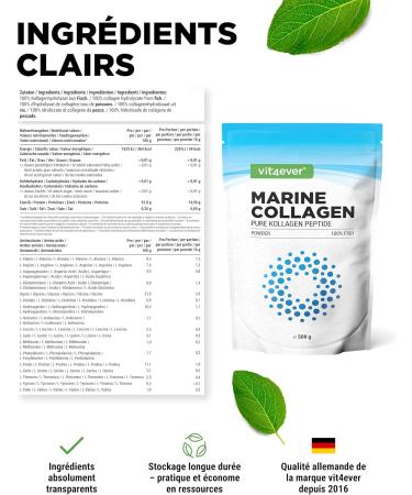  Vit4ever Marine Collagen Powder 500g - Bioactive Collagen Peptides - Premium Fish Collagen Hydrolysate - Perfect Solubility - Taste-Neutral and Highly Concentrated - Marine Collagen Peptides - Buy Online on GoSupps.com