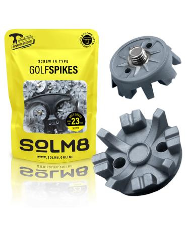 SOLM8 - Screw in Spikes Replacement for Golf Shoes & Cricket Spikes, Easy to Install Metal Threading Screw Size  Inch (23 Count + 1 Spanner)