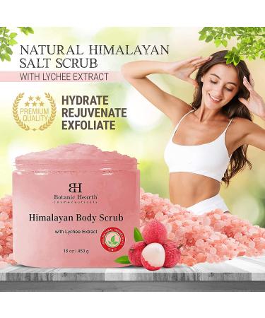 Botanic Hearth Himalayan Salt Body Scrub with Lychee Oil - Natural Exfoliating Scrub for Acne, Cellulite, Scars - 16 oz - Buy Online on GoSupps.com