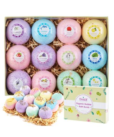 DOZZZ Bath Bombs Gift Set with Organic Essential Oils & Natural Dry Flowers Inside Fizzies Spa Bubble for Girlfriend Women Birthday Mothers Day Luxurious SPA Christmas Appreciation 2.8oz x 12 12 Count (Pack of 1)