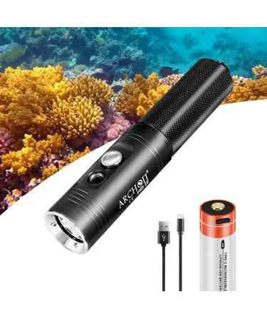 ARCHON V10S Scuba Diving Flashlight 1200 Lumens Waterproof Dive Light with Power Indicator Narrow Beam and USB Charger Black Torch for Underwater Lighting