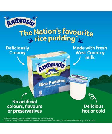 Ambrosia Devon Original Rice Pudding 4 x 125g Pots - Ready-to-Eat (Pack of 1) - Buy Online on GoSupps.com