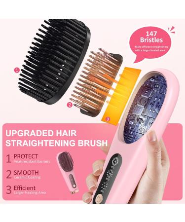 Portable Cordless Hair Straightener Brush with LCD Display - Lightweight Travel Edition - 100 Million Negative Ions for Effortless Styling - Pink - Buy Online on GoSupps.com