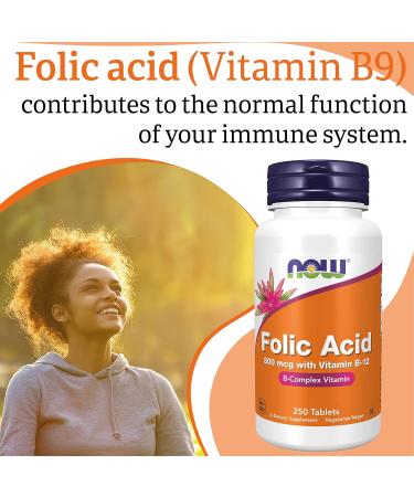 Now Foods Folic Acid 800mcg - 250 Vegan Tablets | Lab-Tested High Dose Vitamin B12 | Gluten & SOYA Free | Vegetarian - Buy Online on GoSupps.com