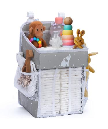 Cradle Star Hanging Diaper Caddy Organizer - Diaper Organizer Caddy with Multiple Pockets - Baby Organizer for Nursery Accessories - Changing Table Organizer and Diaper Storage - 17x9x9 in - Gray Standard Grey