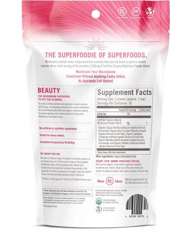 Om Mushroom Beauty Blend Powder - Superfood Supplement for Hair, Skin & Nails | 3.5 oz | Chaga, Cordyceps, Maitake - Buy Online on GoSupps.com