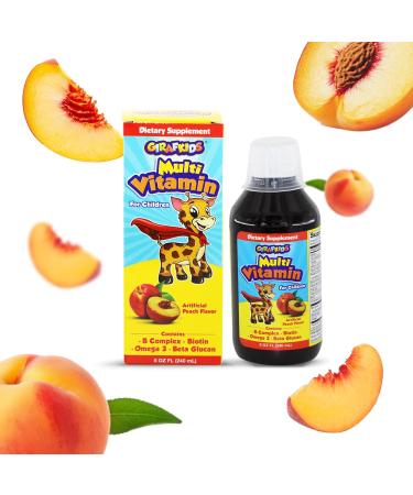 GirafKids Multivitamin Syrup + Liquid Vitamin C Bundle for Kids Ages 4+ | Omega-3 Beta Glucan Folic Acid & Antioxidant Support | Peach & Orange Flavors - Buy Online on GoSupps.com