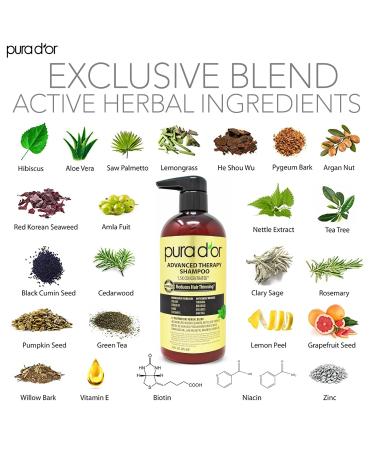 PURA D'OR Advanced Therapy Shampoo 16oz | Reduces Hair Thinning, Increases Volume | Biotin, Argan Oil, Aloe Vera | For All Hair Types Men & Women - Buy Online on GoSupps.com