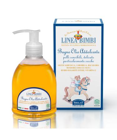 Helan Linea Bimbi - Huile de Douche Bebe Enfant Apaisant et Hydratant Gel Douche Bebe Huile Corps Bain Massage Liniment Bebe avec Amande Douce Beurre de Karit et Vitamine E - 240 ml Made in Italy