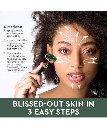 Vibrating Jade Face Roller & Massager - 5 in 1 Rechargeable Tool for Soft Skin & Relaxation | Soothes Puffy Eyes - Green Quartz Beauty Set - Buy Online on GoSupps.com