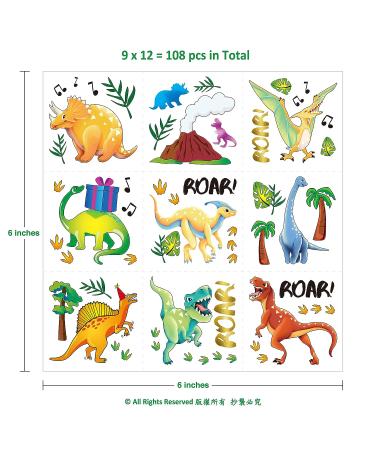 Dinosaur Temporary Tattoo Stickers - Mini Dino Designs for Birthday Parties - 12 Sheets, 98 Pcs - Kids and Adults - Buy Online on GoSupps.com