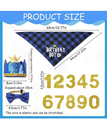 WLLHYF Dog Birthday Party Supplies Boy Dog Birthday Bandana Set with Cute Dog Bow Tie Dog Birthday Crown Hat with Numbers Small Medium Large Dogs(Blue) - Buy Online on GoSupps.com