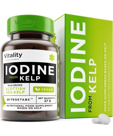 Iodine Supplement from Wild Grown Sea Kelp 150 mcg - Pure Iodine Sea Kelp for Immune System Thyroid Support Energy Metabolism with Antioxidants 90 Vegan Iodine Tablets