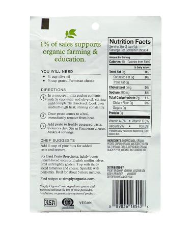 Simply Organic Sweet Basil Pesto Sauce Mix .53oz (Pack of 4) - Buy Online on GoSupps.com