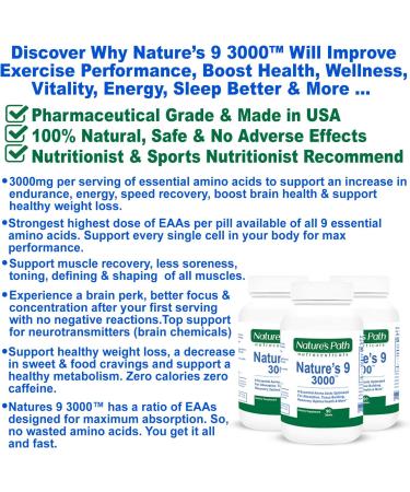 Nature's 9 Essential Amino Acids Supplement - Vegan EAA Complex - 90 Pills x 1 Gram - 90 Count Pack - Buy Online on GoSupps.com