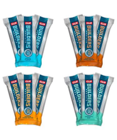 CLIF BUILDER'S Protein Bar - Crunchy Peanut Butter, Chocolate Peanut Butter, Chocolate Mint, Cookies and Cream (Variety Pack, 12 Count)