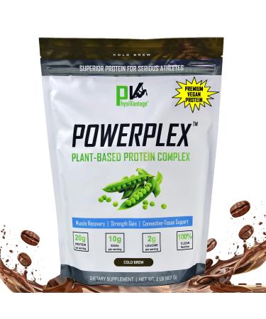 PhysiVantage POWERPLEX Vegan Protein Powder, Collagen Alternative - Organic Plant-Based Pea & Rice Protein, Dairy-Free, Muscle & Joint Support, Monk Fruit Sweetened 2 lb (Cold Brew - Mocha Flavor)