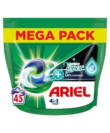 Ariel 4in1: PODS, Liquid Laundry Detergent in Capsules 45 Washes, +Touch Of Lenor Unstoppables, Long-Lasting Freshness Up to 1