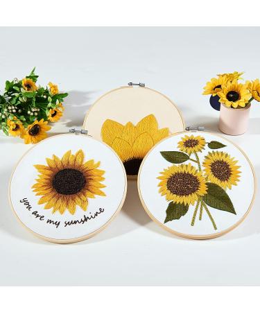 Armindou 3 Sets Sunflower Embroidery Starter Kits for Adults - Floral Stamped DIY Cross Stitch Kit with Hoops, Fabric, Needles & Threads - Buy Online on GoSupps.com