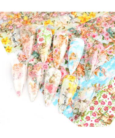 Nail Art Supplies Baroque Full Wrap Cupid Rose Flower Angel Transfer Stickers Decals Nail Foils(10) - Buy Online on GoSupps.com