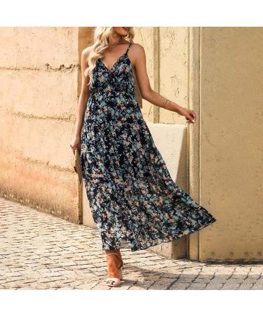 Summer New Thin Shoulder Strap Gathered Frilly Floral Print Dress Long Sleeve Dresses for Plus Size Women Black XX-Large - Buy Online on GoSupps.com