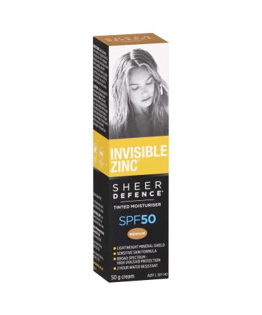 Invisible Zinc Sheer Defence Medium SPF 50 - Daily Moisturizer With Sun Protection To Prevent Appearance of Premature Aging Caused By Harmful UV Rays - 50g
