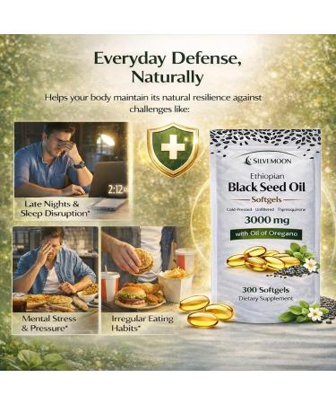 SILVEMOON Ethiopian Black Seed Oil Softgels with Oil of Oregano 3000 mg Cold-Pressed Nigella Sativa Plant-Based Herbal 2-in-1 Formula Non-GMO 300 Softgels (100 Day Supply) - Buy Online on GoSupps.com