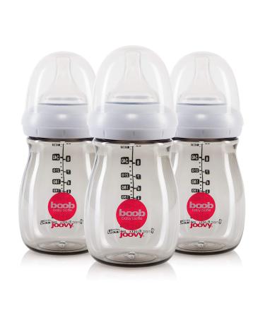 Joovy Boob Baby Bottles Made from Durable  Medical-Grade PPSU with CleanFlow Vent Technology to Prevent Nipple Collapse  Negative Pressure  and Colic Symptoms (5oz  3pk) Gray 5 ounces
