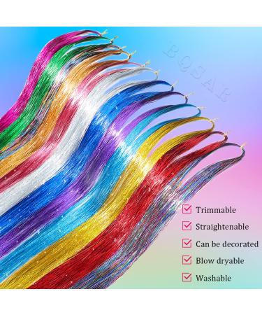 Sparkling Hair Tinsel Kit - 2100 Strands, 47 Inch with Tool, 12 Colors - Perfect for Christmas Decorations - Hair Extensions for Women and Girls - Buy Online on GoSupps.com