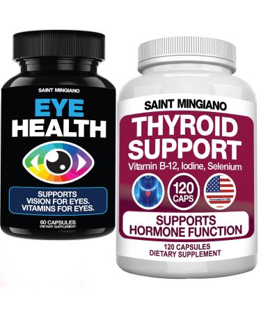 Saint Mingiano Thyroid Support Supplement 120 Capsules - with - Eye Care & Vision Vitamins Supplement 60 Capsules