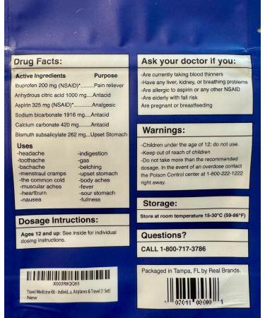 Travel Medicine Kit - 16 TSA-Approved Packets | Ibuprofen Bismol Antacids | Real Vitamins - Buy Online on GoSupps.com