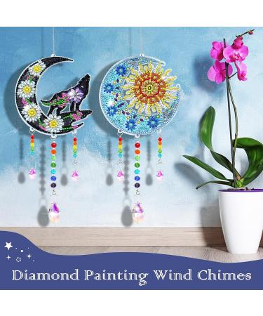 ZYNERY Diamond Painting Wind Chime Kit - Moon Wolf & Moon Sun Design - DIY Diamond Art for Home & Garden Decor - 2PCS Set - Buy Online on GoSupps.com