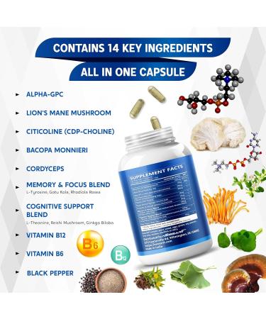 Liposomal Alpha-GPC Lion s Mane Citicoline Bacopa Monnieri & Cordyceps Support Memory Focus & Brain Health 150 Capsules* 150 Count (pack of 1) - Buy Online on GoSupps.com