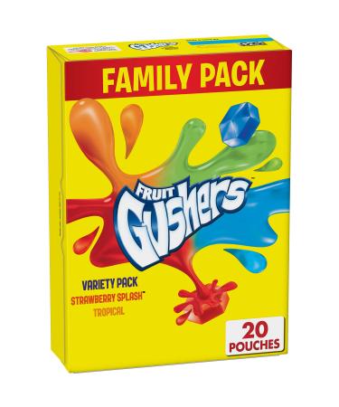 Gushers Fruit Flavored Snacks, Variety Pack, Strawberry and Tropical, 20 ct