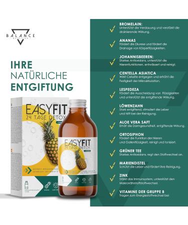 Easyfit Detox 500 ml - Detox Drainage Diet | Detoxification Cure with Bromelain Aloe Juice & Centella Asiatica | Leber Detox Test Winner | Shop Internationally - Buy Online on GoSupps.com