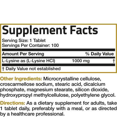 Bronson L-Lysine 1000mg High Potency Immune Support & Collagen Synthesis - 100 Vegetarian Tablets - Buy Online on GoSupps.com